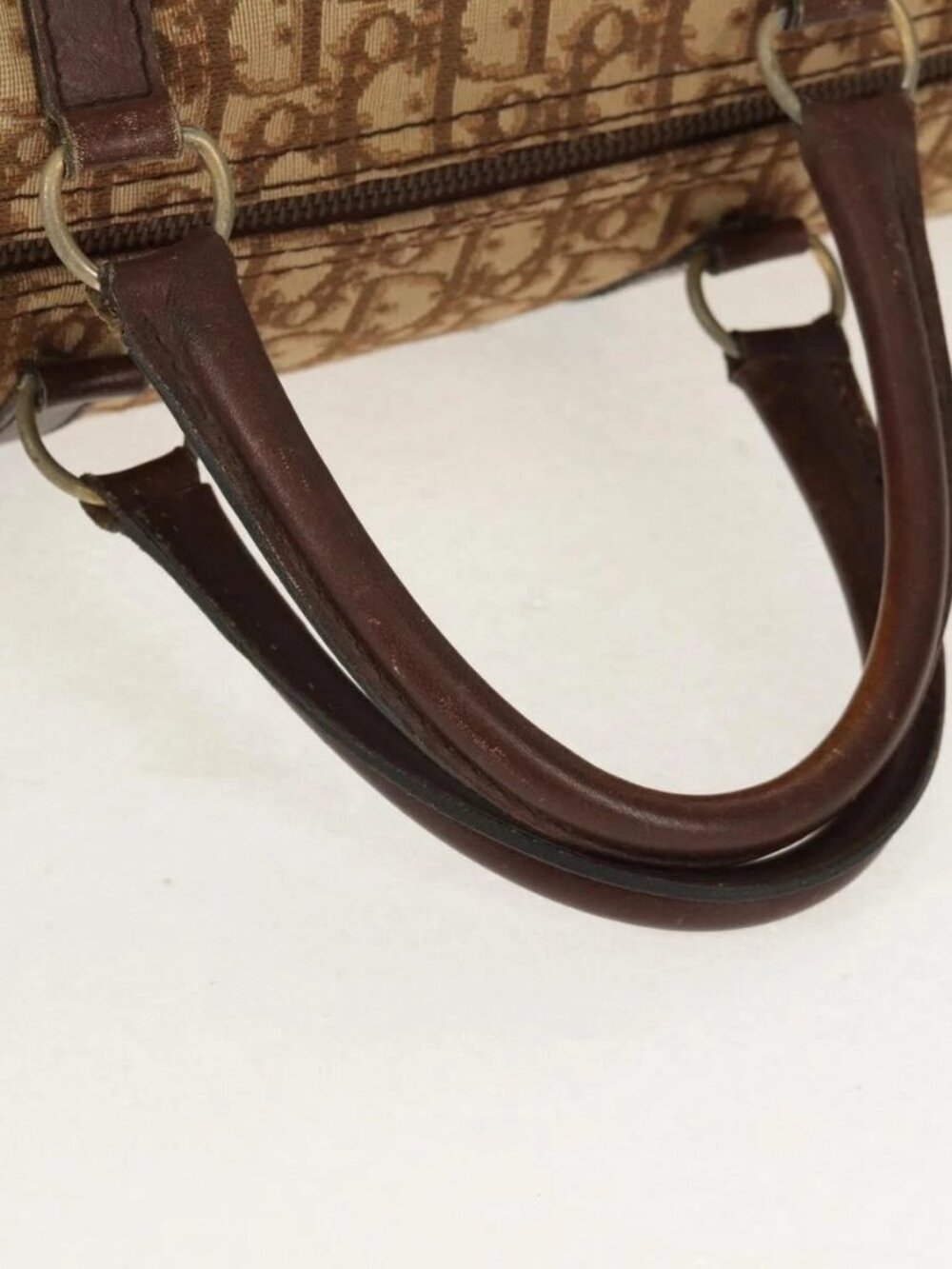 Christian Dior Trotter Canvas Boston Bag Beige Gold Auth 157139 - Picture 8 of 16